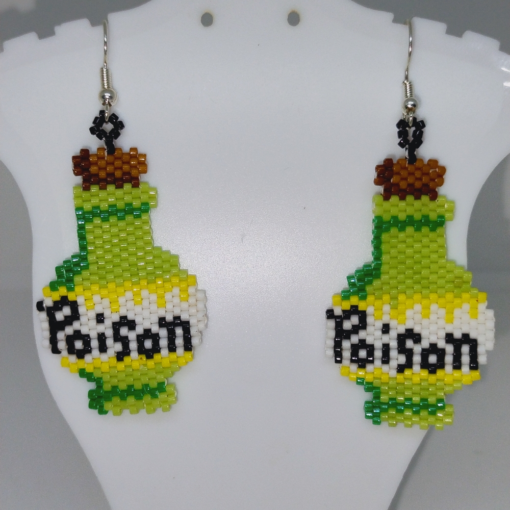 Handmade Beaded Poison Bottle Dangle Earrings
